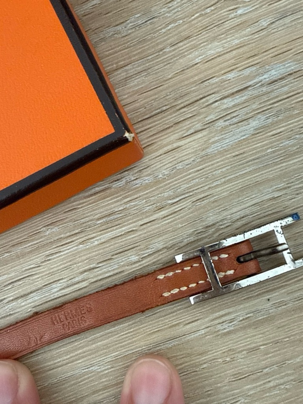 Hermes Brown Leather Bracelet with Silver Buckle Clasp - Picture 3 of 5